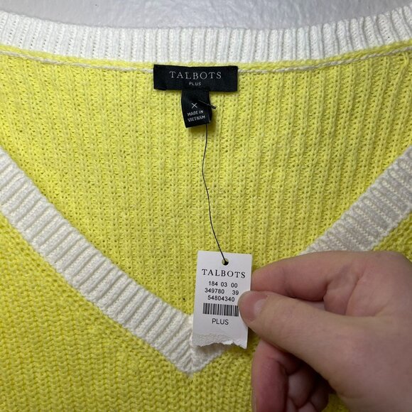 Talbots Womans 0X Varsity Preppy V-Neck Yellow Pullover Sweater - Picture 4 of 9